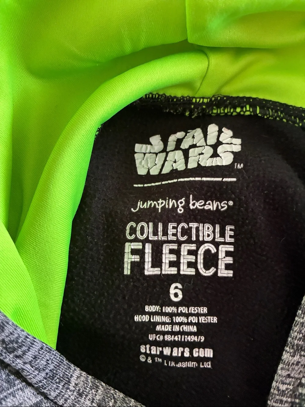 Star Wars Black, Gray & Neon Green Lightsaber Pullover Hoodie Size 6